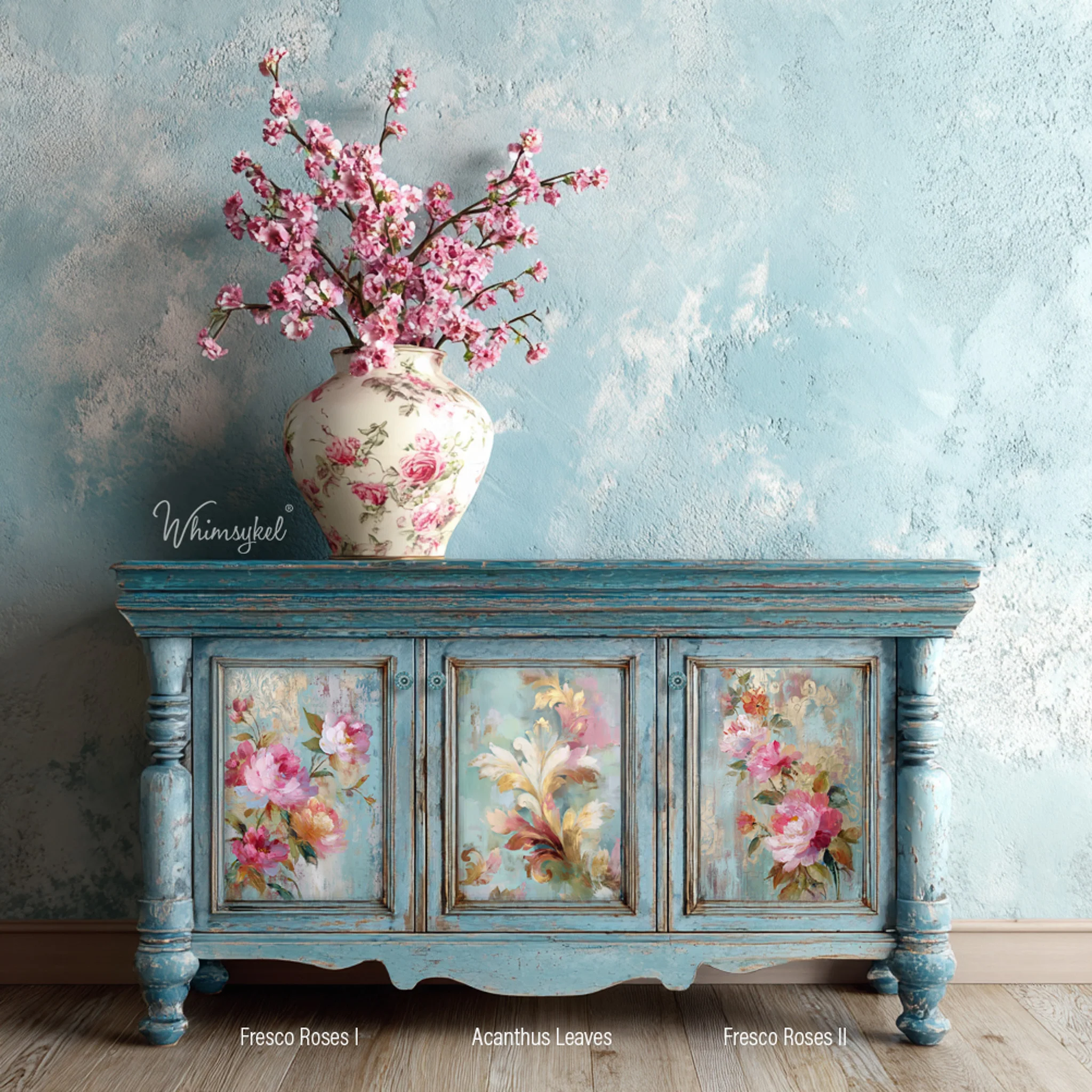 Whimsykel Fresco of Roses I Decoupage Paper for Furniture | 14x20 - Image 3