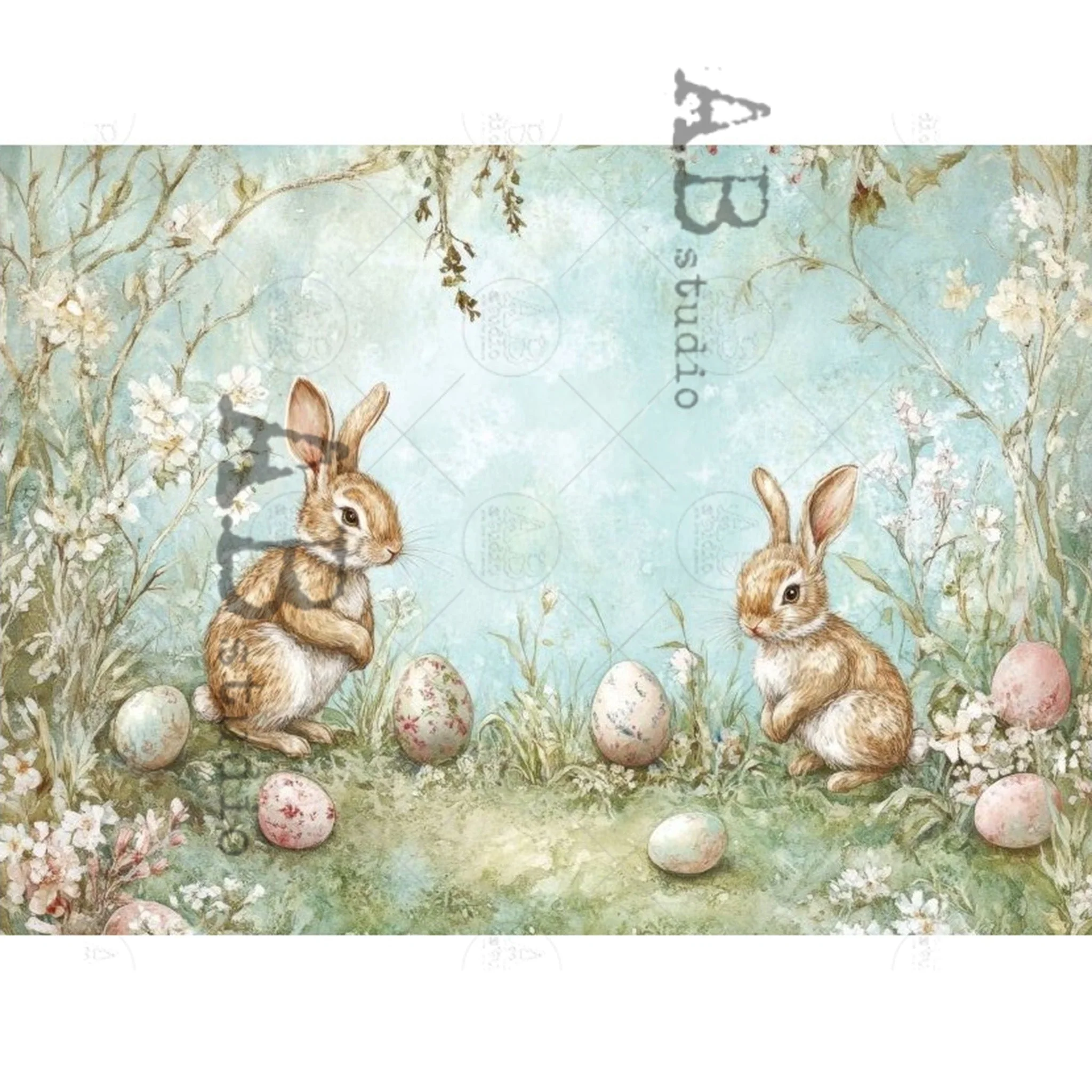 Carte Italiano - Spring Bunny Border Print Decoupage Paper (A4 Size) - Image 2