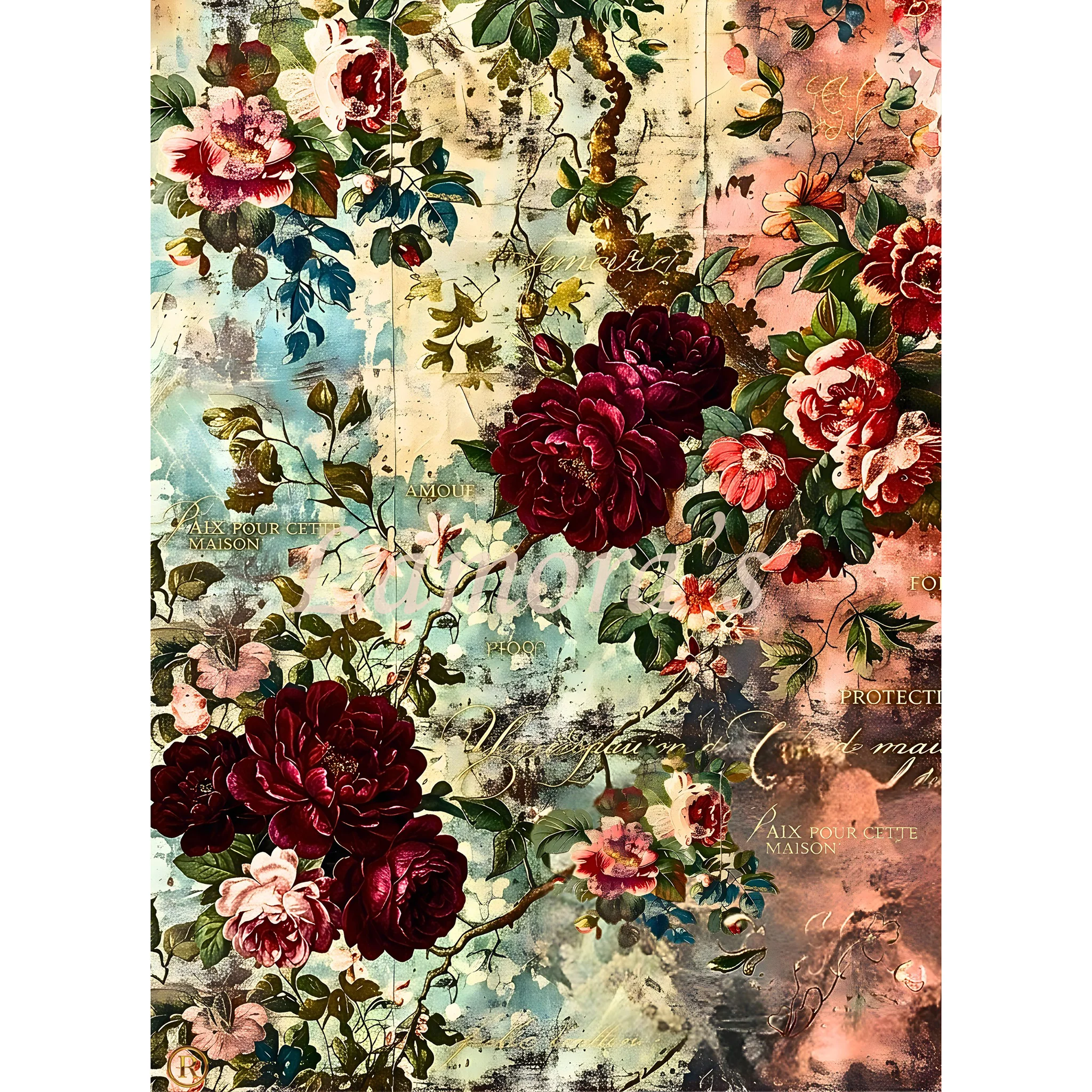 Lamora - Burgundy Blooms Decoupage Paper (21x29 & 14x20) - Image 3
