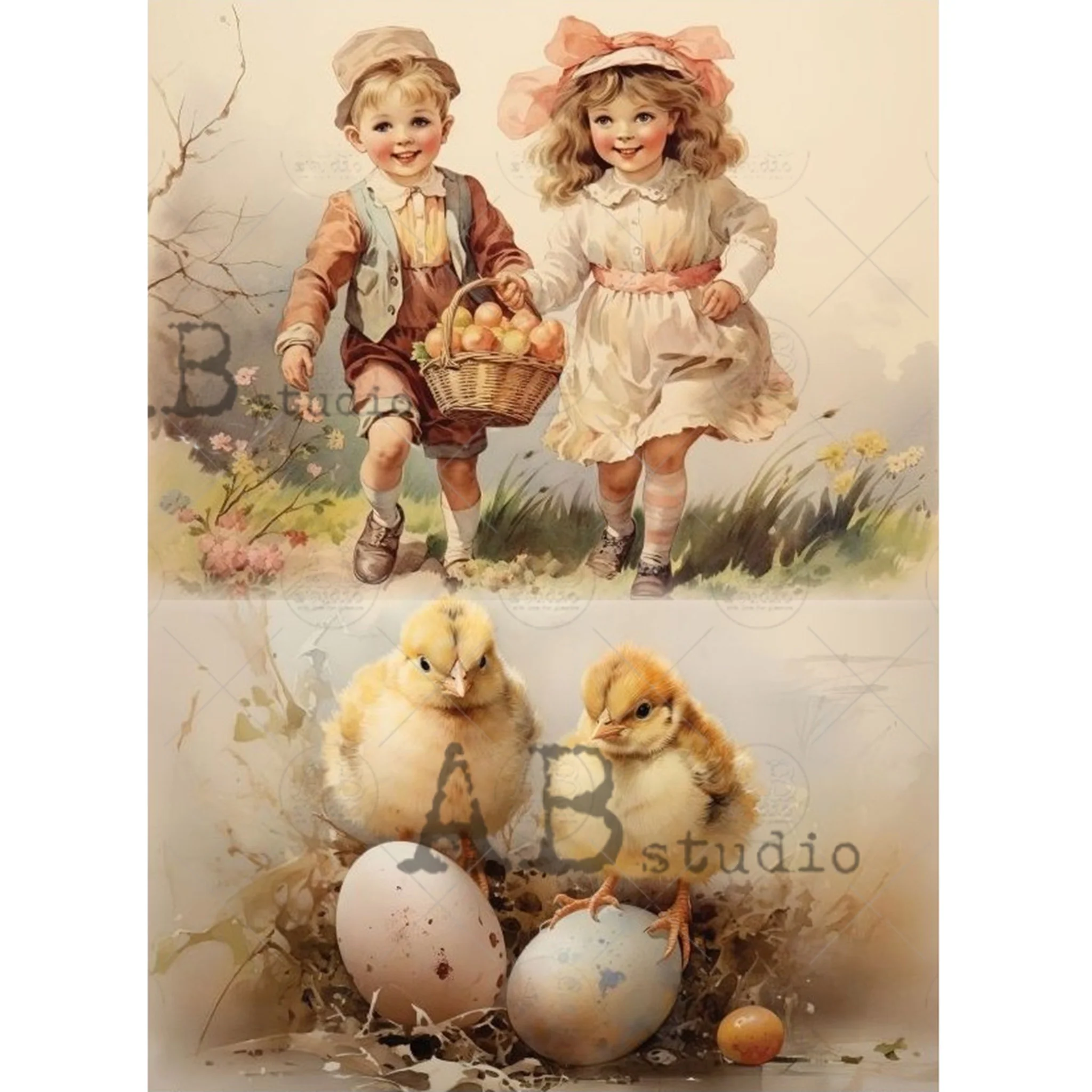 Le Petit Paris - Victorian Style Easter Children Decoupage Paper (A4 Size)