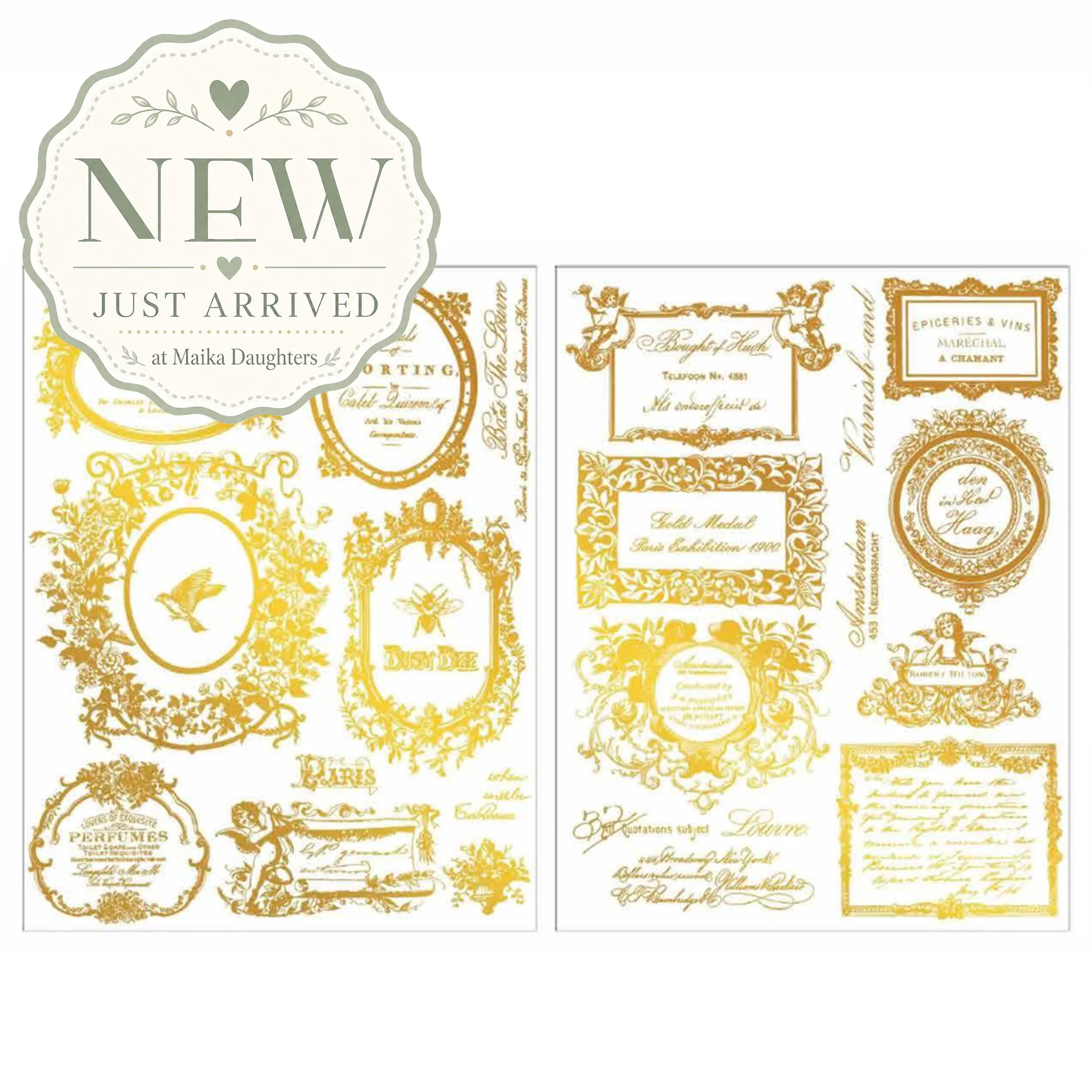 ReDesign with Prima - Fleur de Minuit Gold Water Slide Transfers, 2 Sheets