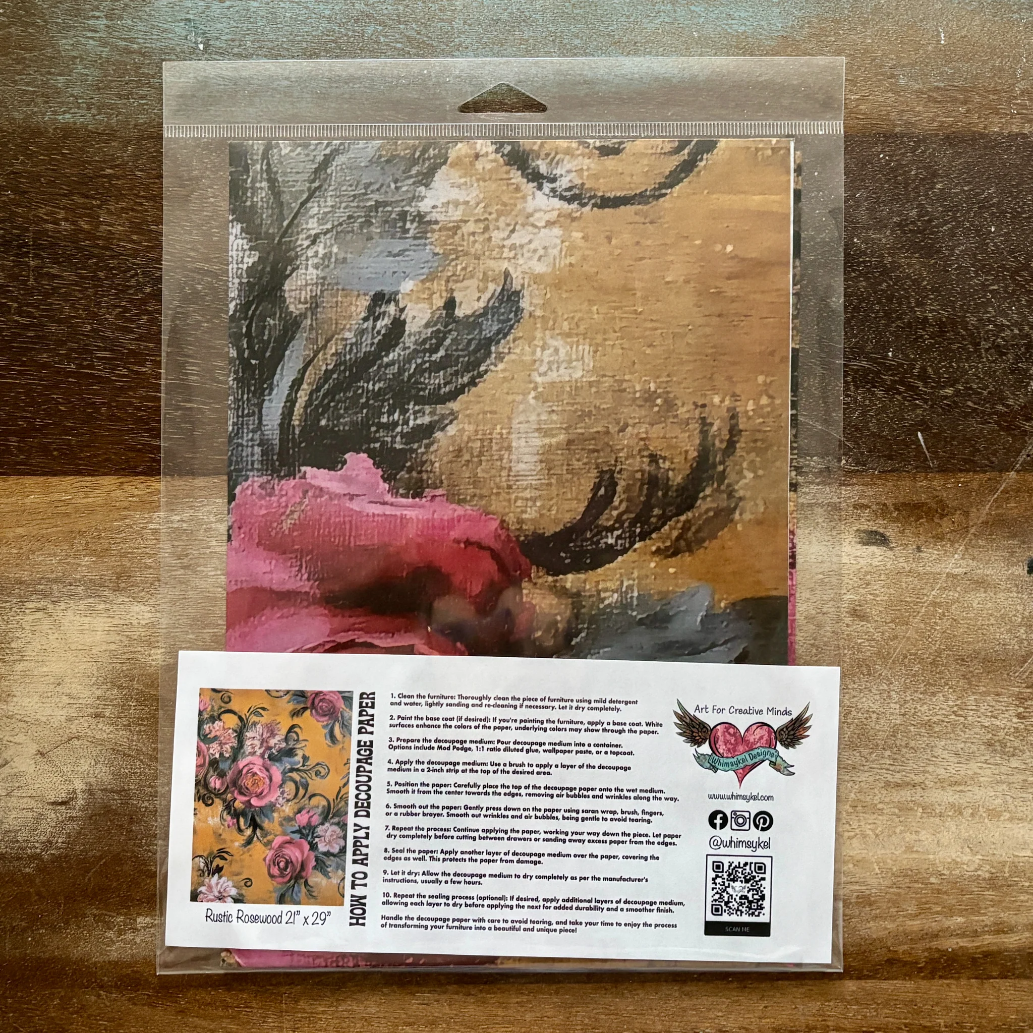 Whimsykel - Rustic Rosewood Decoupage Paper (21x29 Size) - Image 4
